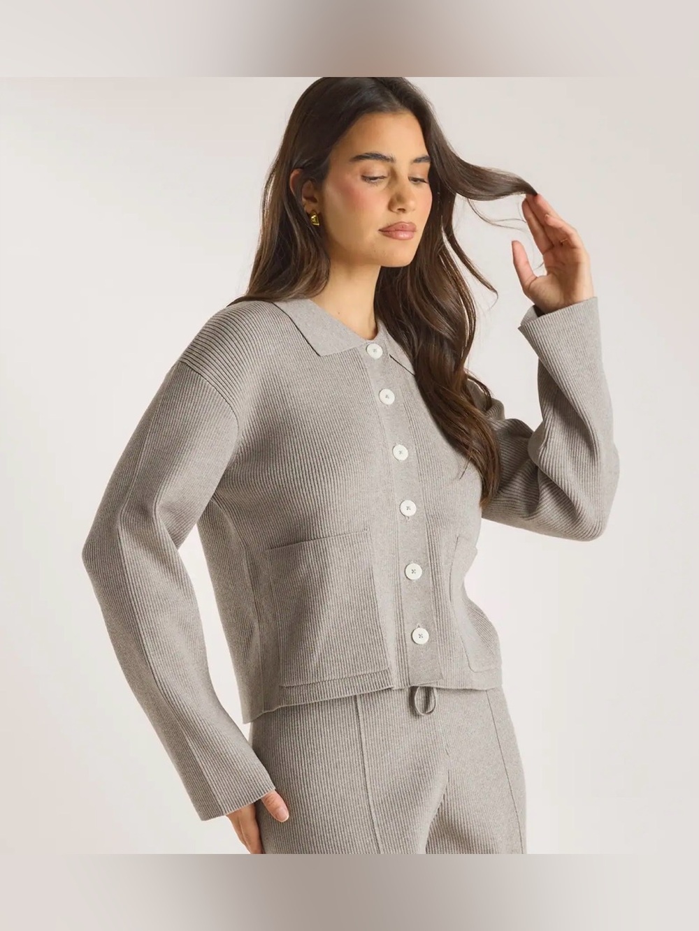 LOUNGE Knitted Oversized Shirt - Warm Grey - Picture 3 of 8